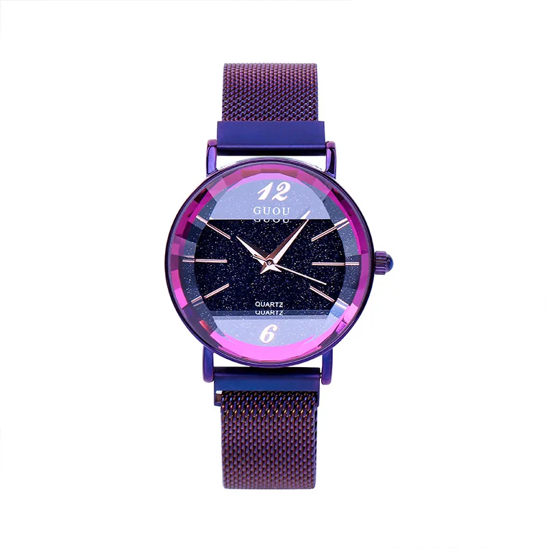 2023 New Fashion Guou Top Brand Women's Starry Sky Quartz Ins Wind Internet Celebrity Same Waterproof Mesh Belt Wrist Watches