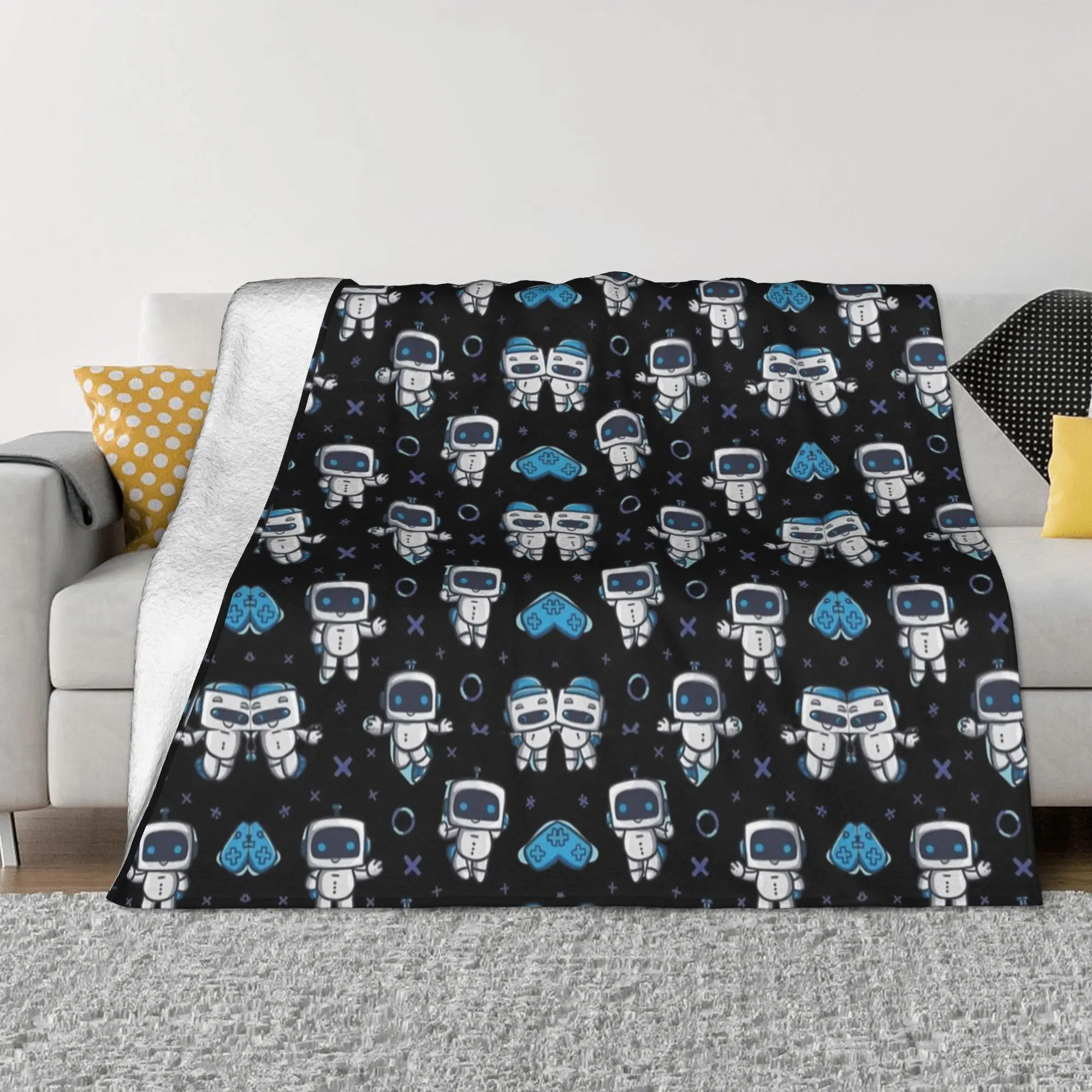 Astrobot Playroom Fleece Throw Blanket Cartoon Game Blanket for Sofa Office Warm Quilt