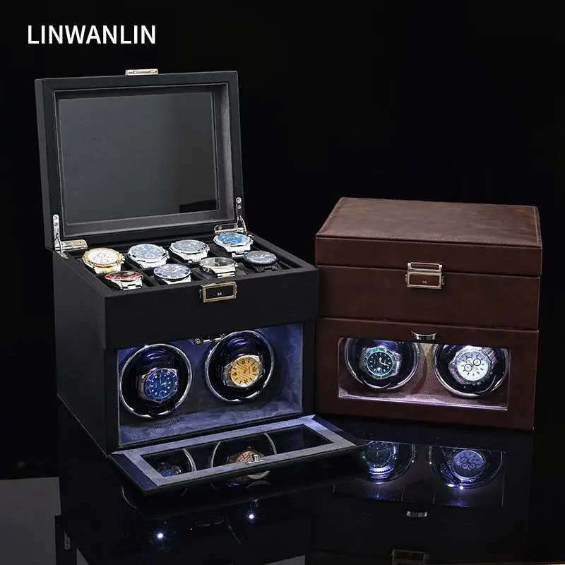 Mechanical Watch Winder Box Silent 10 Slots Rotating Watch Storage Box with Zero Magnetism Organizer Luxury Display Gifts Men