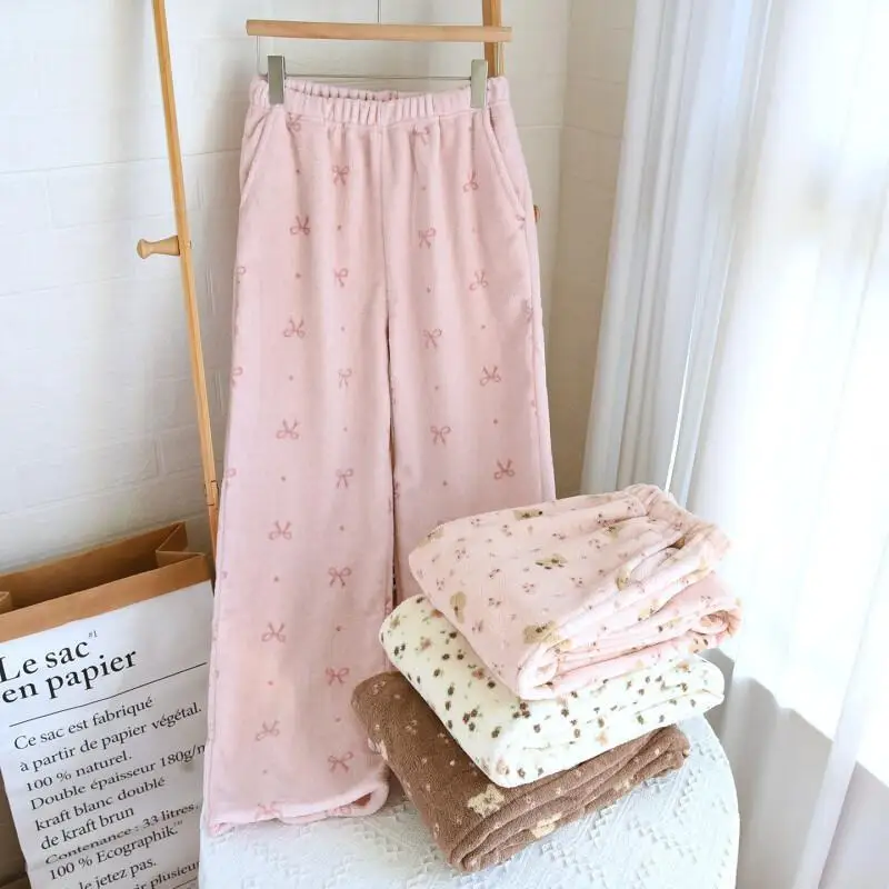 

Women's Pajama Pants Autumn and Winter Floral Fleece Pants Warm Thickened Pants for Women New Arrivals Wearable As Outerwear