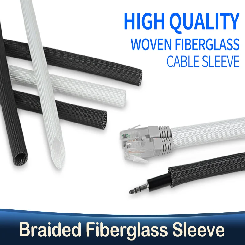 1mm ~ 50 mm Braided Fiberglass Sleeve 600 Deg.C High Temperature Chemical Glass Fiber Tube Fiberglass Sleeving Black White