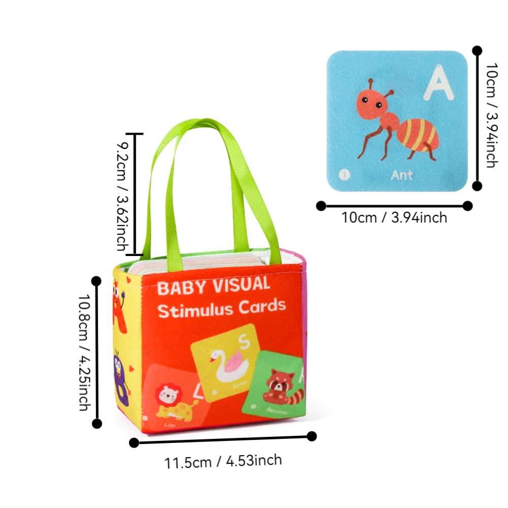 26枚のソフトリバーシブルフラッシュカード、0～18ヶ月の赤ちゃん向け、幼児の視覚刺激、白黒カードとカラフルカード、収納付き