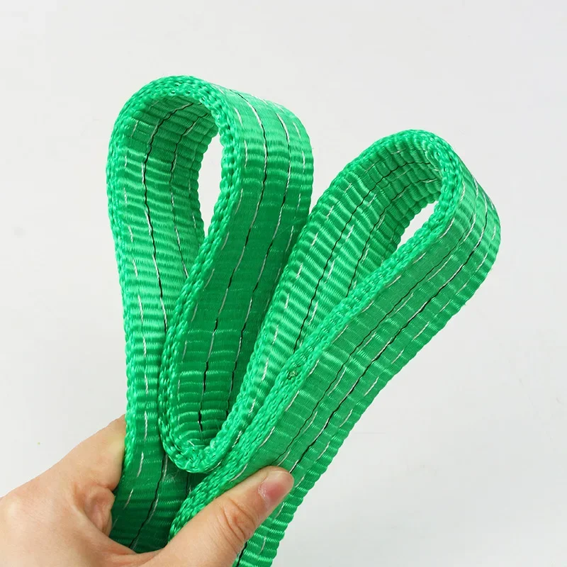 Green 2-ton Lifting Straps Polyester Trailer Rope Crane Lifting Straps Industrial Construction Site Wear-resistant Lifting Strap
