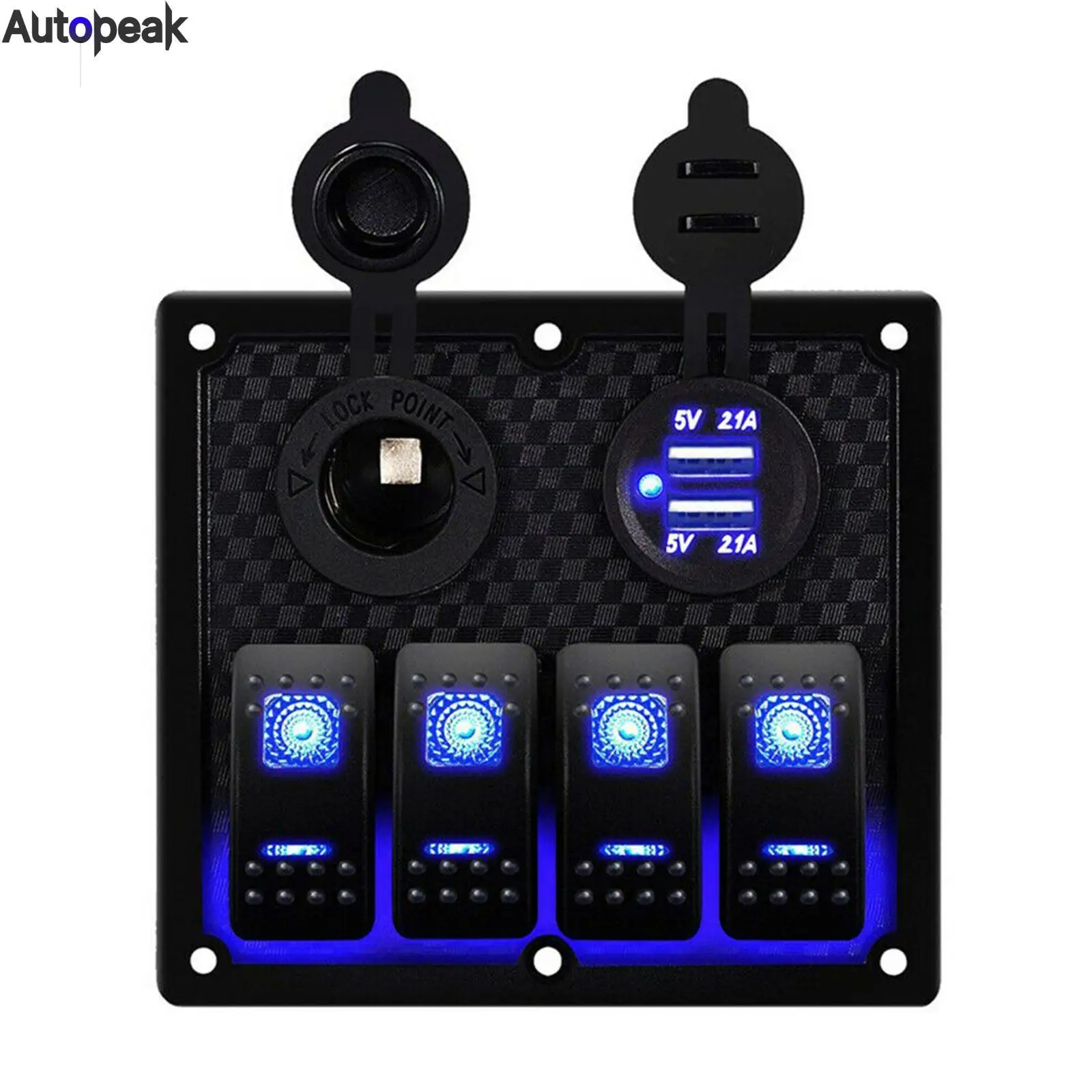

4 Gang Car Switch Panel Control 12V 24V Dual USB Socket Blue LED Toggle Rocker Digital Accessories For Marine Boats Caravan Jeep