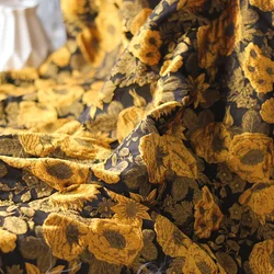 Oil Painting Textured Yellow Yarn Dyed Embossed Jacquard Fabric Stiff Design Palace Style Flower Jacquard Fabric