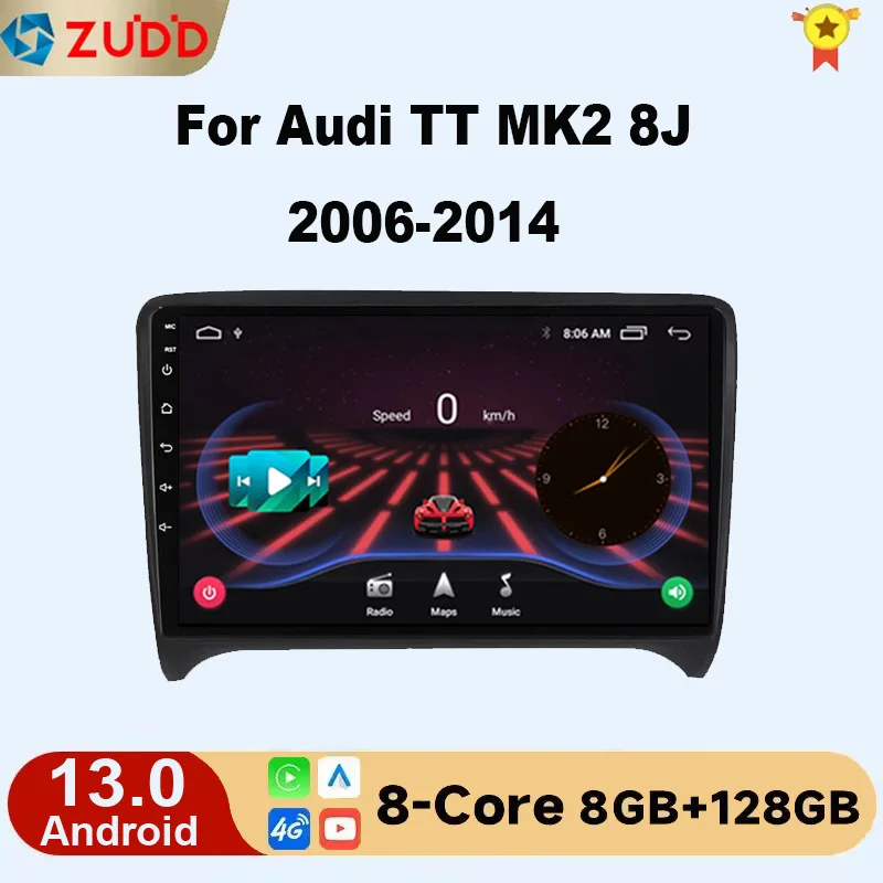 

Carplay+Auto 8G 128G Android 13 Radio GPS For Audi TT MK2 8J 2006-2014 Car Multimedia Player WIFI Autoradio 4G LTE 2 Din