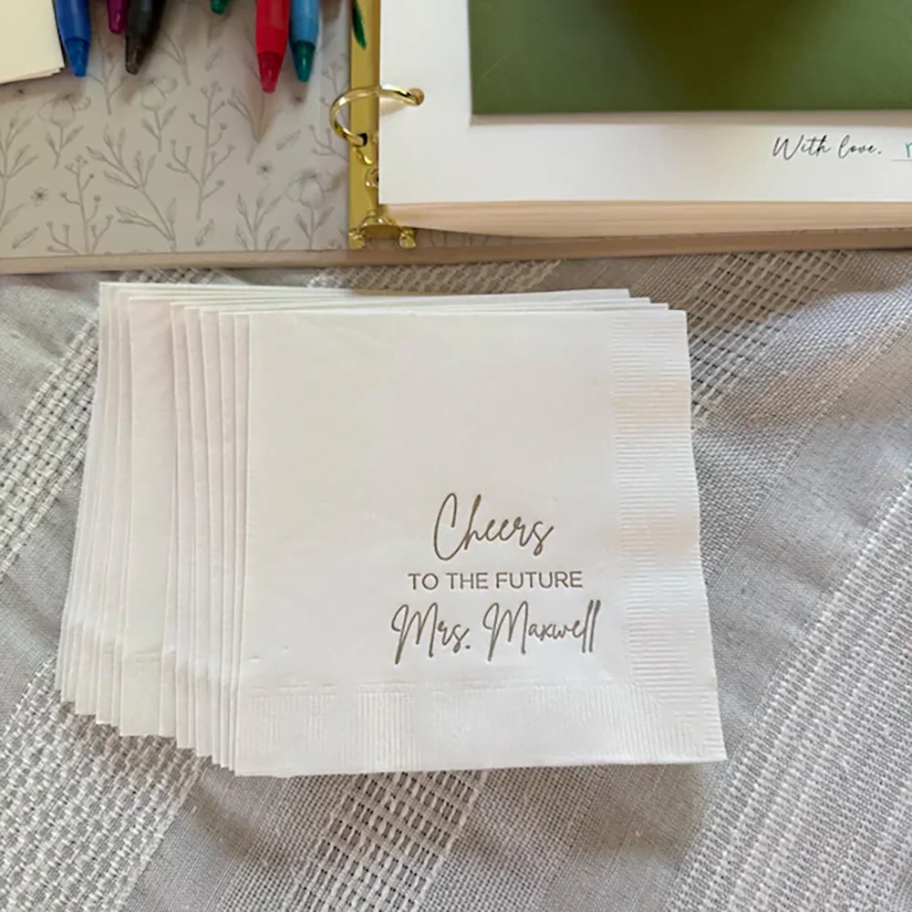 Personalized 20Pcs Printed Cocktail Napkins - Cheers To The Future Mrs Wedding Day Bachelorette Bridal Shower Table Decorations view 2