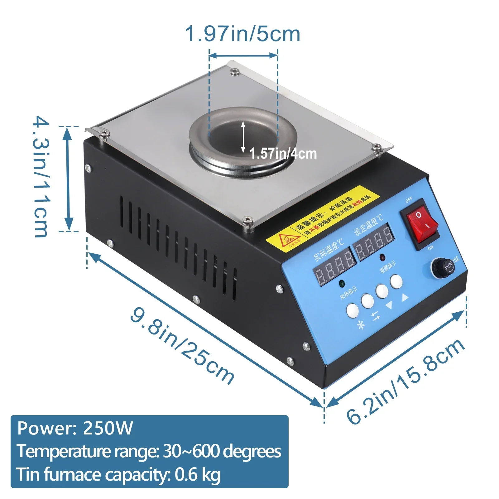 250W Digital Titanium Alloy Solder Pot Tin Melting Furnace Thermoregulation Soldering Desoldering Bath 30~600 Degree Ajustable