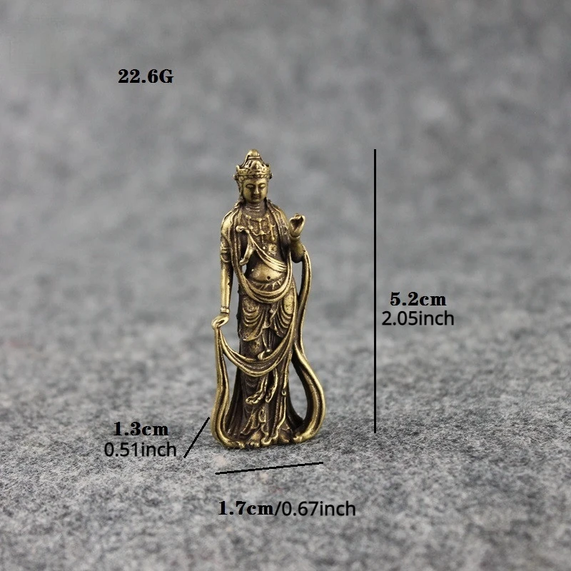 Copper Buddha Figurines Ornaments Desk Decorations Handmade Brass Goddess of Mercy Key Ring Pendant Home Decor Craft Tea Pet