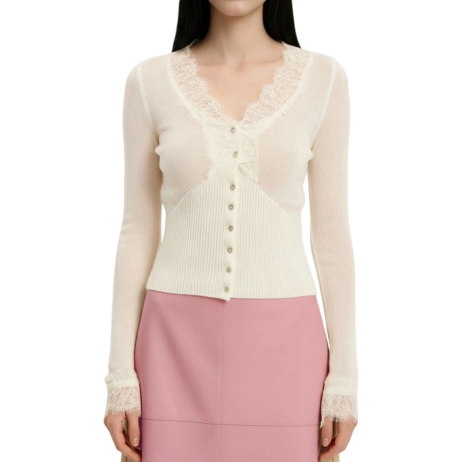 

Women s Fall Lace Tops Lightweight Long Sleeve V Neck Fit Button Down Sheer Blouse Casual Daily Wear