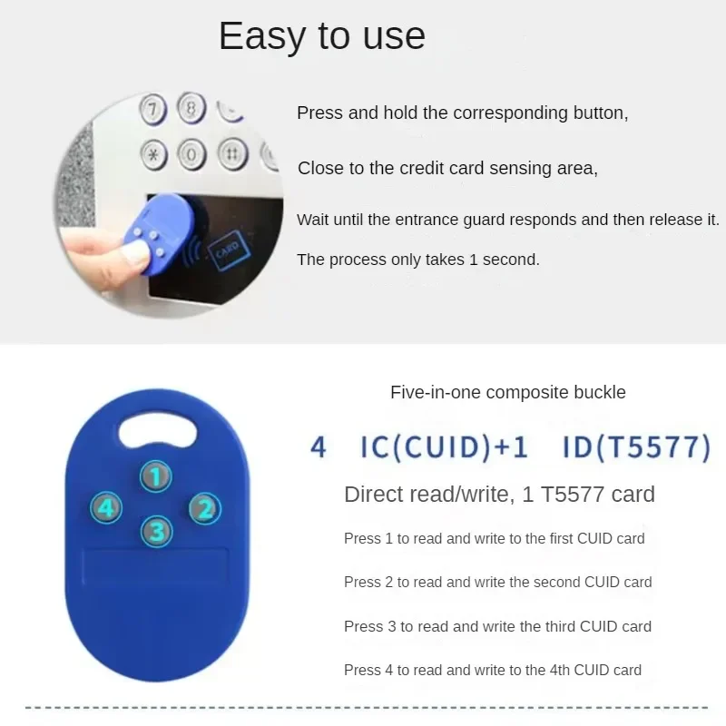 1pcs/Lot RFID Multiple Key Fob 5 in 1 125khz T5577 EM ID Card Writable IC 13.56 Mhz 1k S50 UID Changeable Key Fob Tag ID+IC