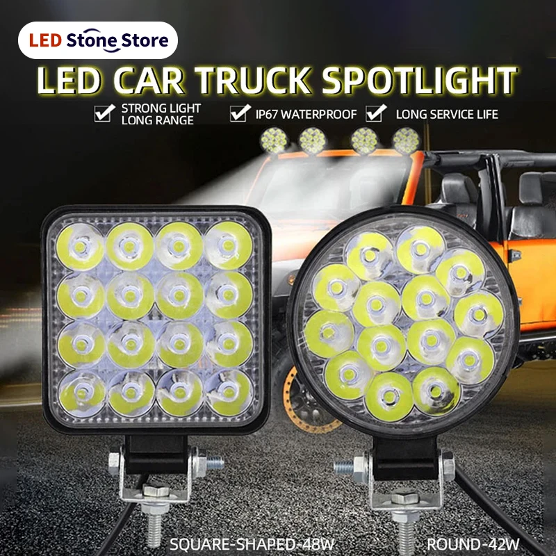 1 Stück 48W Auto LED Arbeitsleuchte MINI 16SMD Runde Quadratische Arbeitslampe 12V Auto-Licht Nebelscheinwerfer für ATV SUV Spotlight