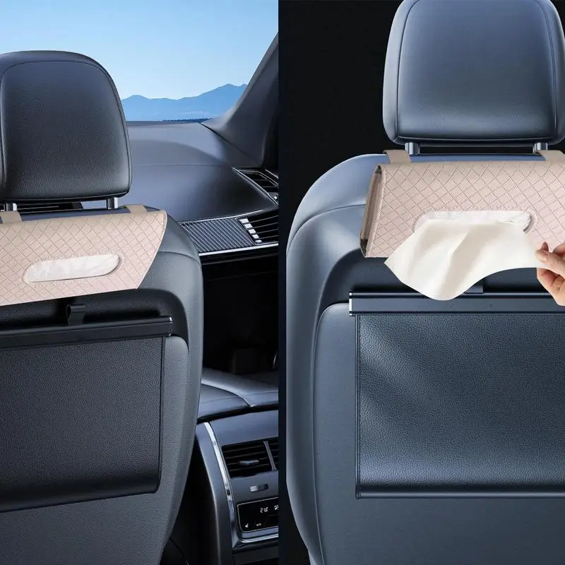 Car Visor Tissue Holder Car Tissue Box Holder Dispenser Backseat Tissue Case Holder With Tissue Refill PU Leather Tissue