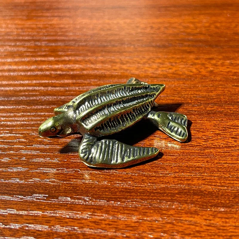 Solid Brass Sea Turtle Figurine Miniature Tea Pet Craft Desktop Small Ornament Animal Home Decoration Accessories Children Gifts