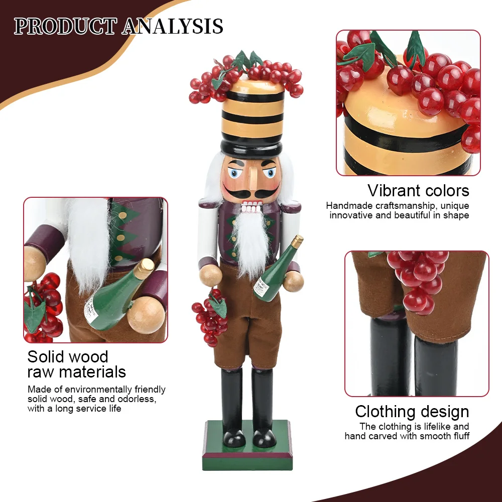 38CM Wooden Nutcracker Christmas Wine Grower Nutcracker Gingerbread Man Soldier King Figurine Puppet Toy Christmas Decoration