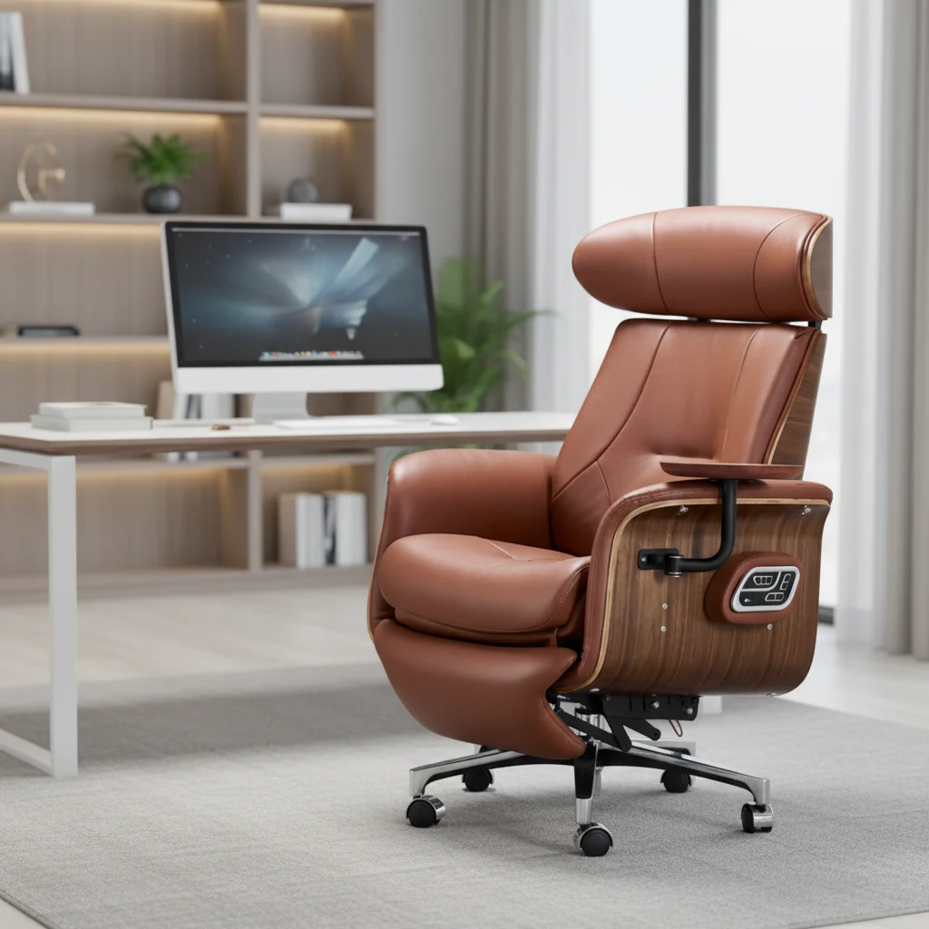 Luxury Electric Recliner Office Chair With 30-Day Battery Life, Adjustable Leather Boss Chair With Lumbar Massage