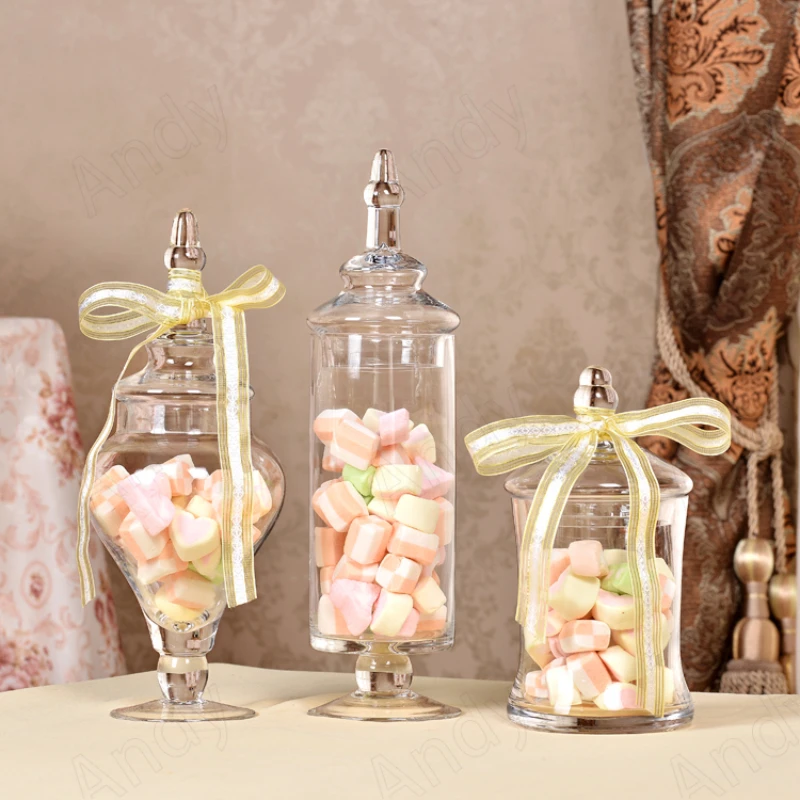 

Transparent Glass Storage Jars with Lid European Wedding Center Ornaments Afternoon Tea Desktop Candy Jars Creative Home Decor