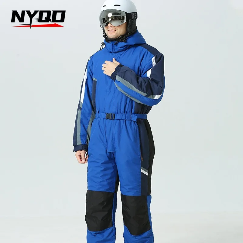 男ワンピーススキースーツ 2022 男性屋外スノーボードジャケット防風防水オーバーオール厚く暖かいスキースーツフリーススキー冬