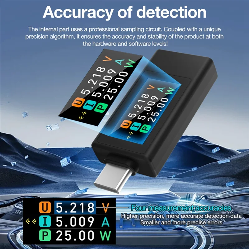 CHCH KWS-1902L Type-C Power Off Storage Function Current Voltage Monitor 4-30V 0-8A Color Display Amp Volt Ammeter Detector Blac