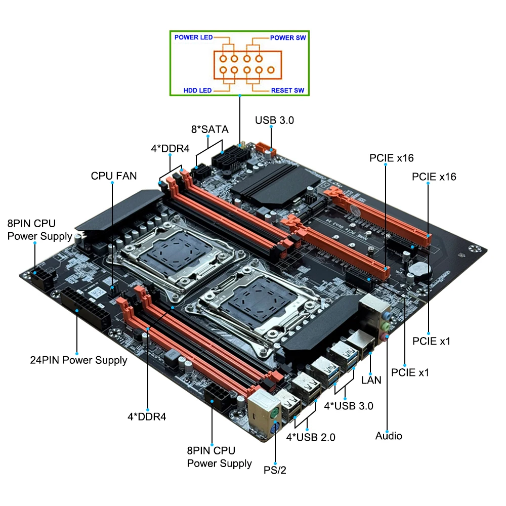 Armazém brasil x99 placa-mãe cpu dupla lga 2011-3 soquetes duplos c612 chip mainboard sata3 8 * ddr4 m.2 nvme intel xeon e série ai