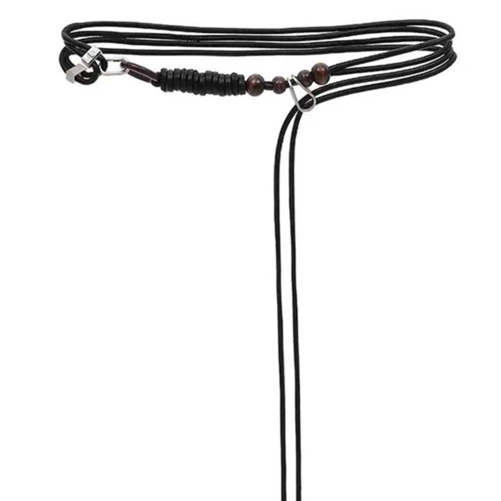 

New PU Leather Wooden Beads Belt with Artistic Knot Adjustable Waist Rope All-match Black Braided Waist Chain for Women