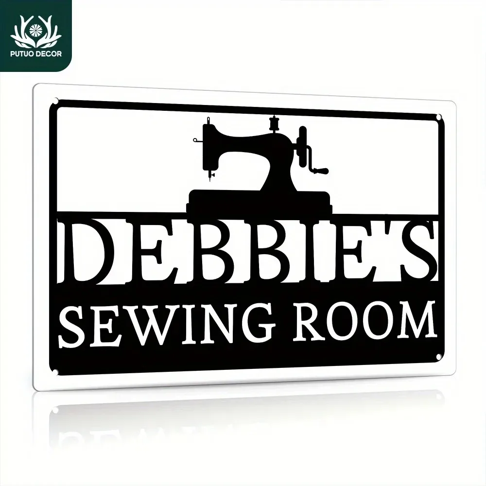 [2D Flat] Custom Sewing Room Metal Sign 12x8 Inch Personalized Name Retro Sewing Machine Design Aluminum Wall Art Decor, Decorat