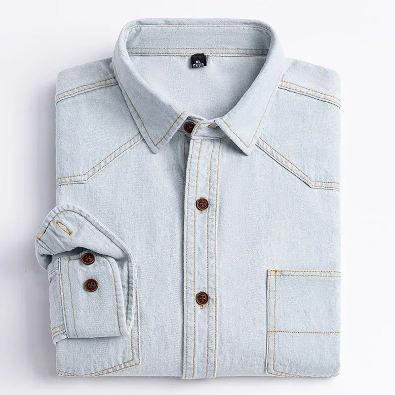 2025 Classic 100% Cotton  Long-Sleeve Denim Pocket Design Shirt  Fashion Embroider Comfortable Clothes