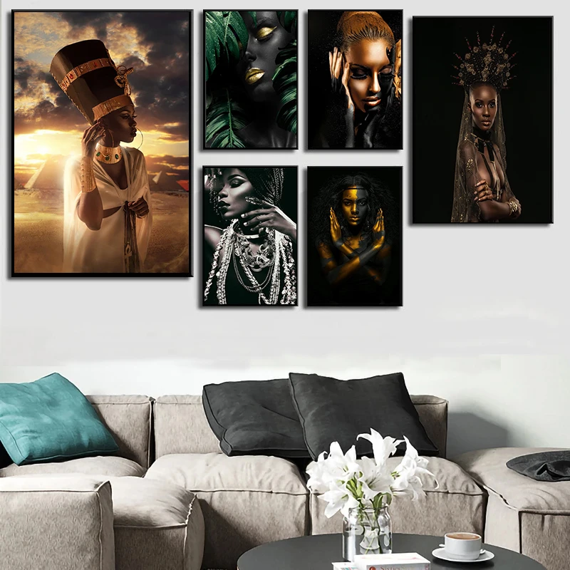 

Modern Paintings Print On Canvas Black Gold Sexy Woman Art Posters Modern Wall Art Pictures for Living Room Home Decor Cuadros