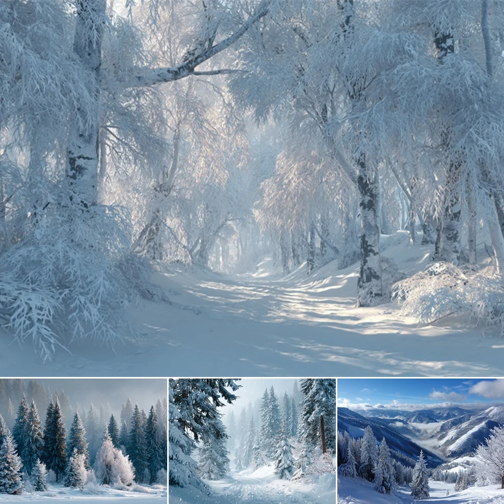 

MOON.QG Mountain Snow Christmas Winter Forest Background Backdrop Baby Photobooth Portrait Decoration Photography Accessories