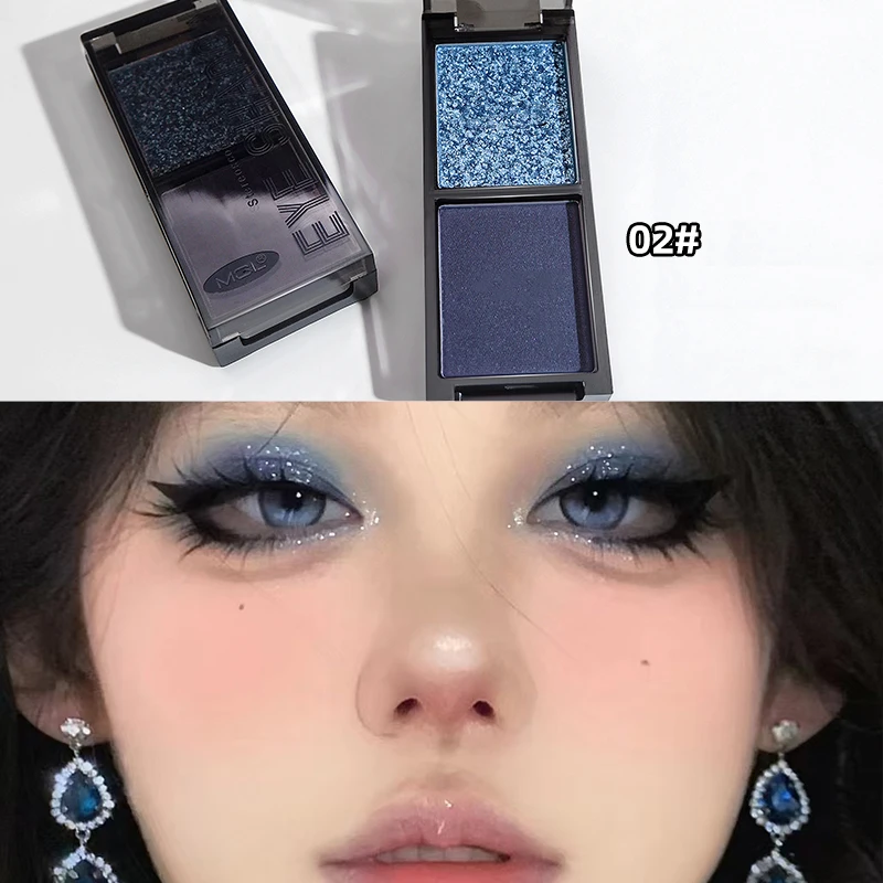 Palette de fards à paupières bleus à paillettes fumées, 2 couleurs, rouge, noir, vert, mat, Punk foncé, Pigment pour les yeux, maquillage de fête d'halloween