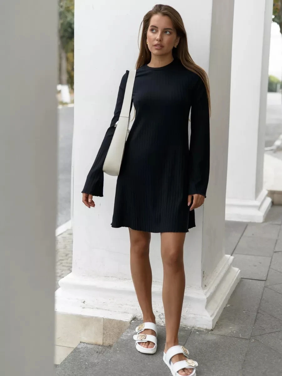 Women's Long Sleeve Basic Dress Casual Solid Casual Knitted Flared Noodle Dress