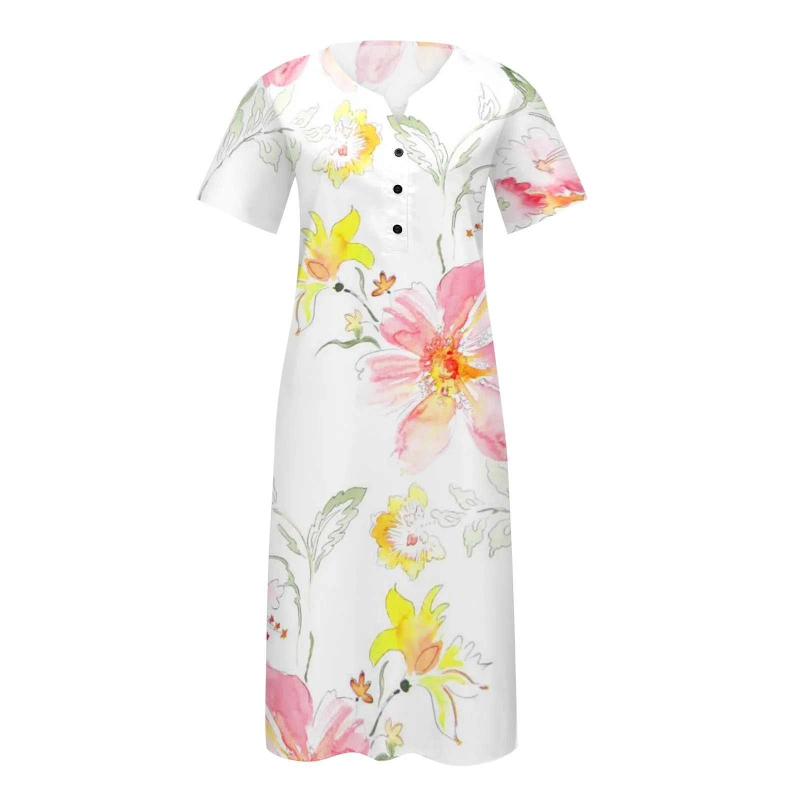 Robe longue décontractée à imprimé floral pour femmes, manches trois quarts, col en V, style bohème, tenue de bureau élégante, robes mi-longues de plage, été, 2024