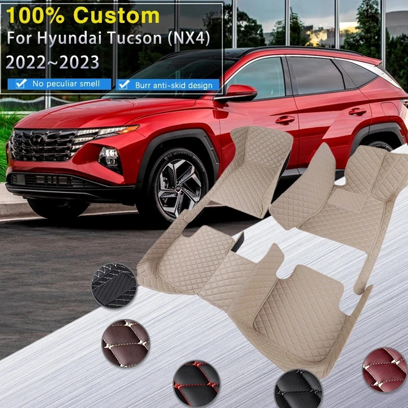 Car Floor Mats For Hyundai Tucson NX4 2022 2023 Carpets Luxury Leather Mat Rugs Anti Dirty Pad Interior Parts Car Accessories