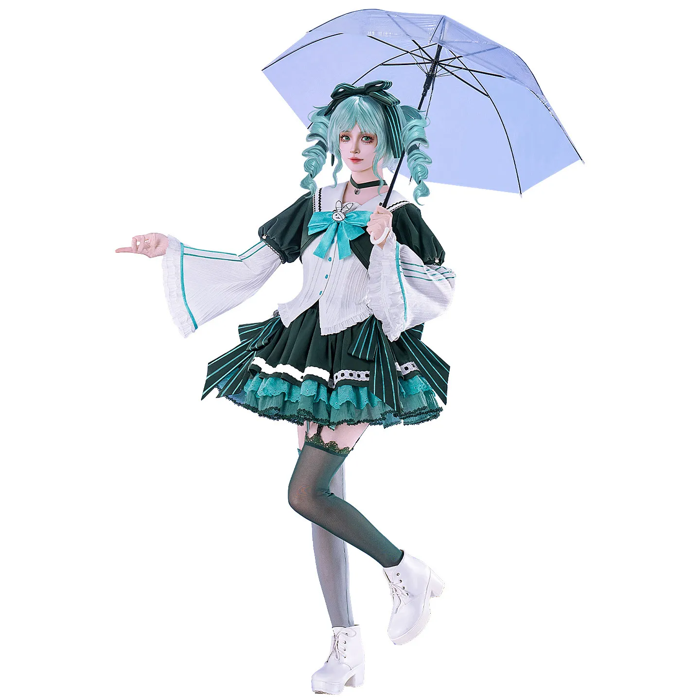Miku Twin Tails Gothic Vocal oid Cosplay Costume Full Set for Women Halloween Comic Con Role Play Anime Party Outfit