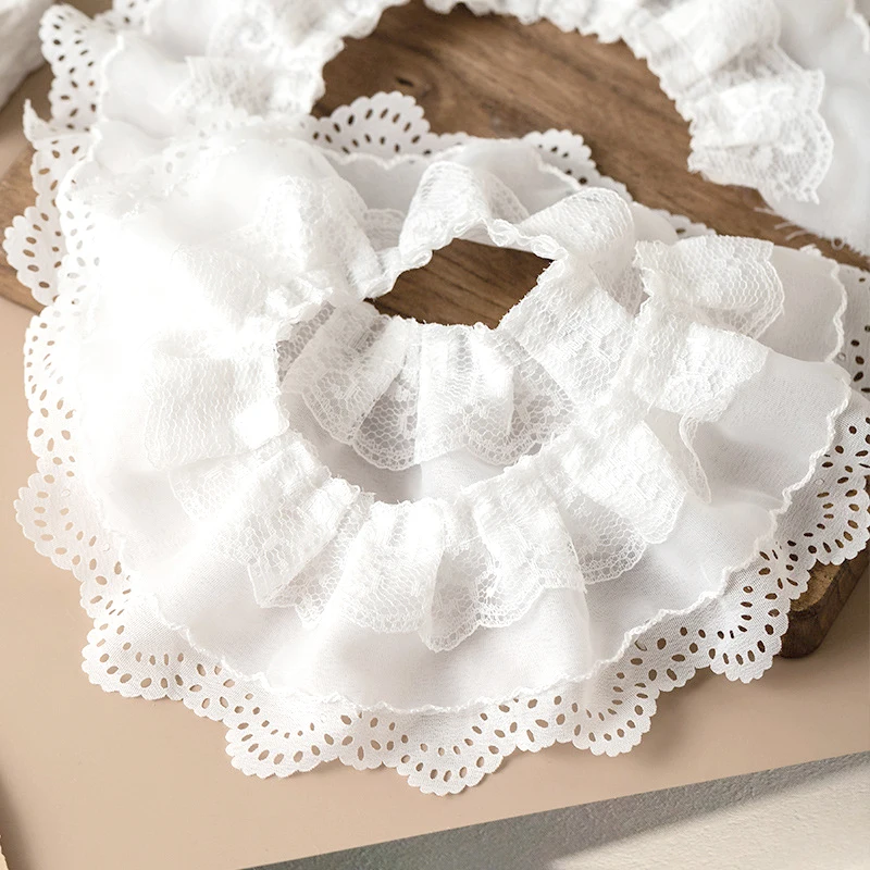 

6.5cm White Soft Double-Layer Lace, Pleated Punched Chiffon Handmade Lace, DIY Toy Children's Clothing Accessories