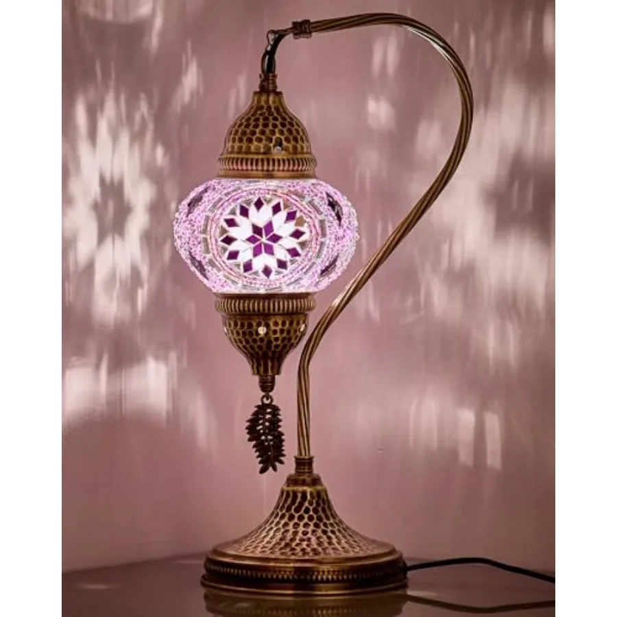 

Turkish Moroccan Table Lamp, Swan Neck Tiffany Style Mosaic Glass Table Desk Bedside Lamp for Bedroom, Living Room Handcrafted