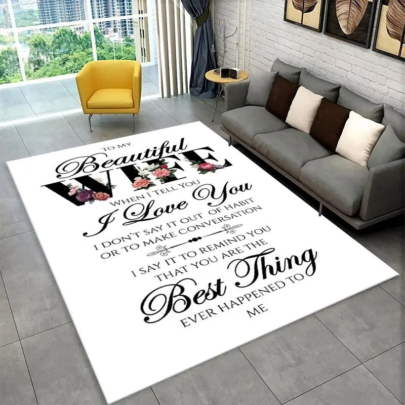 Gift Thanks To My Wife Husband Letter Present Large Area Rug Non-slip Carpet for Bedroom Living Room Sofa Doormat Home Decor