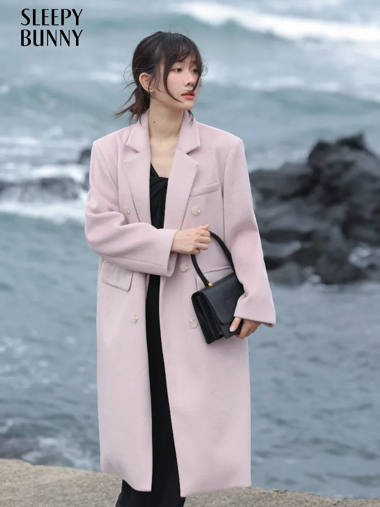 

Elegant Chic Wool Blend Long Coat Women Double Breasted Lapel Overcoat Warm Stylish Mid Length Outerwear for Winter Office Look