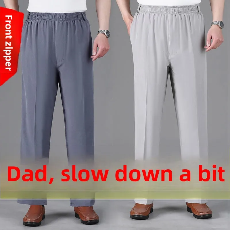 

Ultra-Thin Summer Casual Pants for Middle-Aged And ly Ice Silk High Waist Loose Fit Elastic Waist Long Trousers