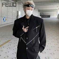 FEWQ Spring Zipper Metal Decoration Design Deconstructed Shoulder Pad Suit 2024 Darkwear Male Blazer New Fashion Tops 24X9162