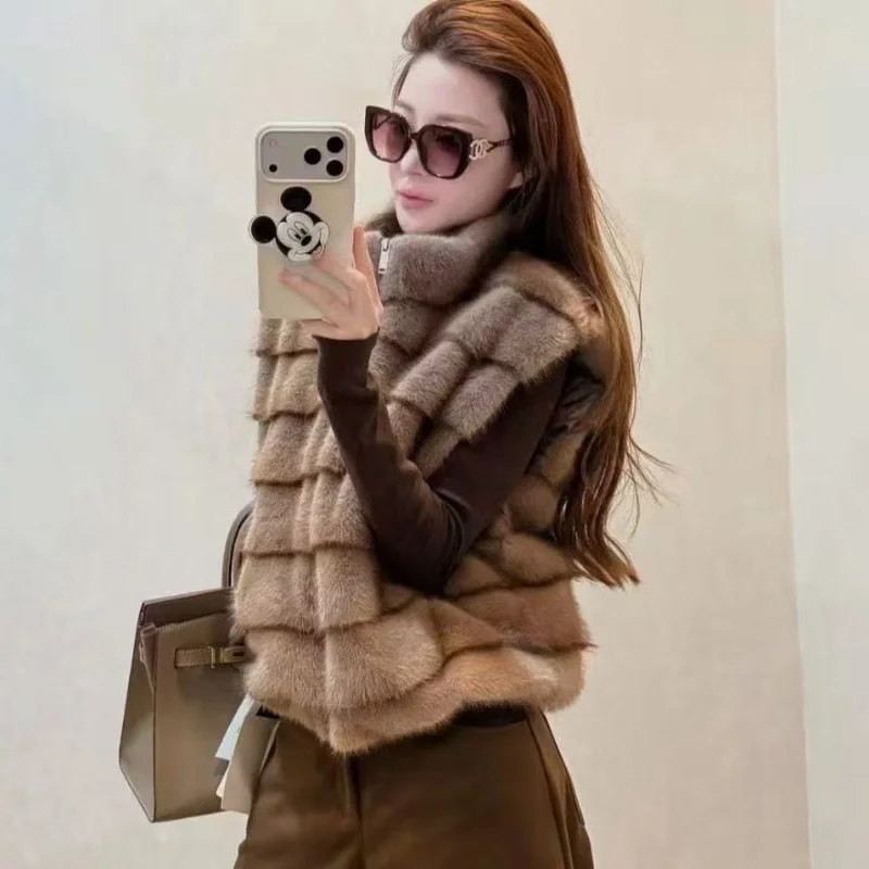 Coréen Sle col montant fausse fourrure Jaet femmes gilet Cardigan polyvalent automne hiver nouveauté Plu chaleur Aosphère