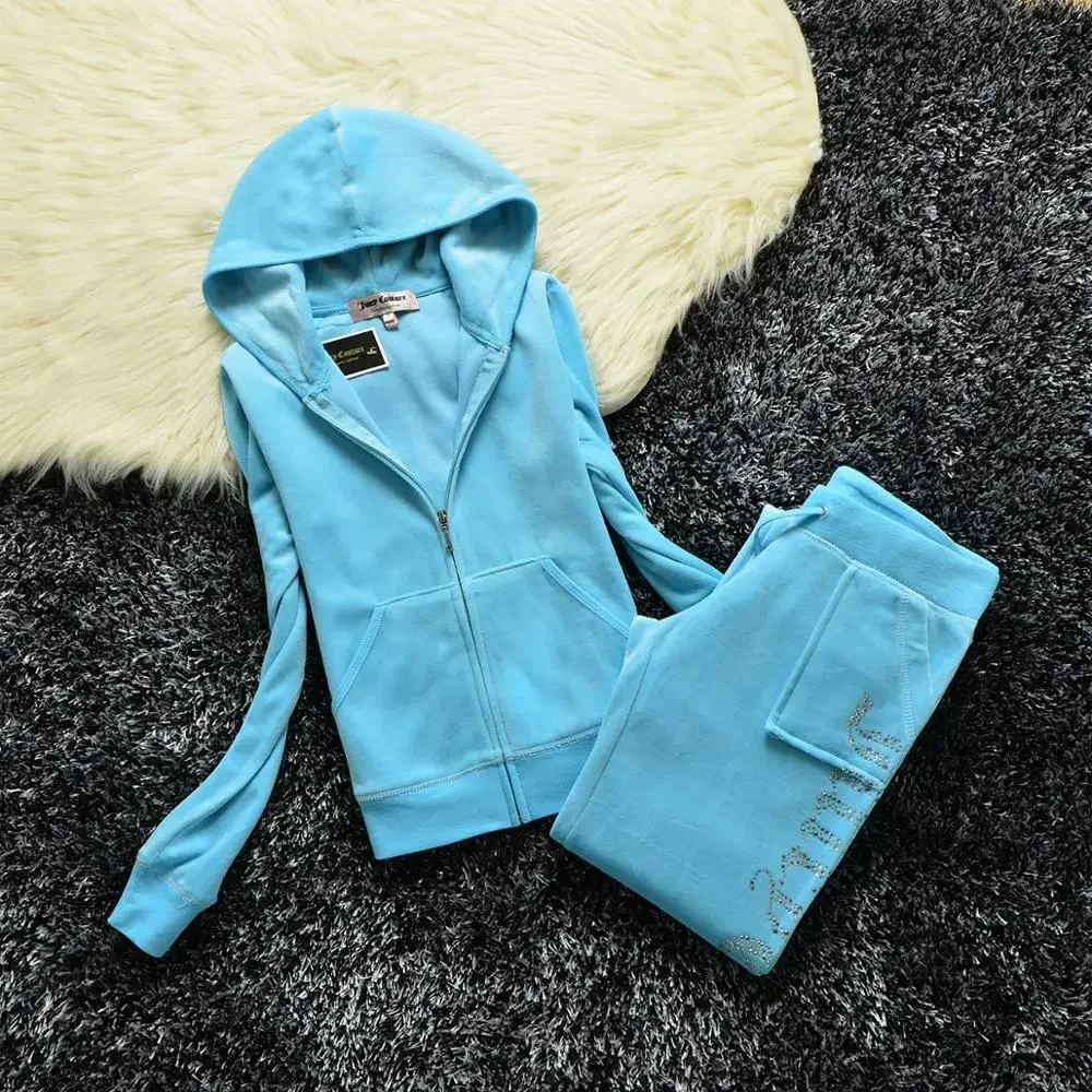 Women's Velvet Fabric Tracksuits Velour Juicy TrackSuit Hoodie and Pants 2024 Casual Hooded Jacket Y2K Women's Sports Suit