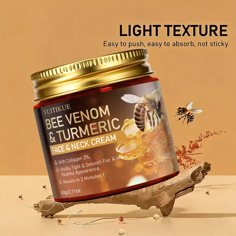 كريم الوجه والرقبة المخلص من الكولاجين مع سموم النحل والكركم يشد على الفور على نحو سلس للحصول على مظهر أصغر سنًا لنتائج دقائق #4
