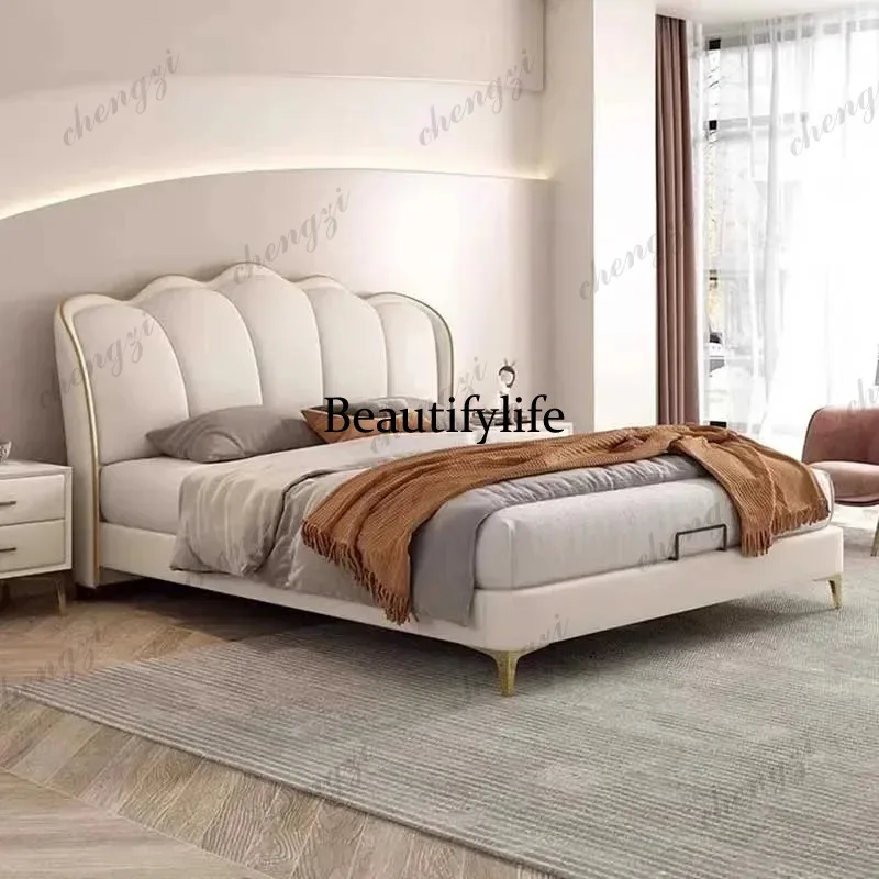 

Shelves Queen Size Double Bed King Size Villa Safe White Luxury Twin Bed Frame Headboard Platform Cama De Matrimonio Furniture