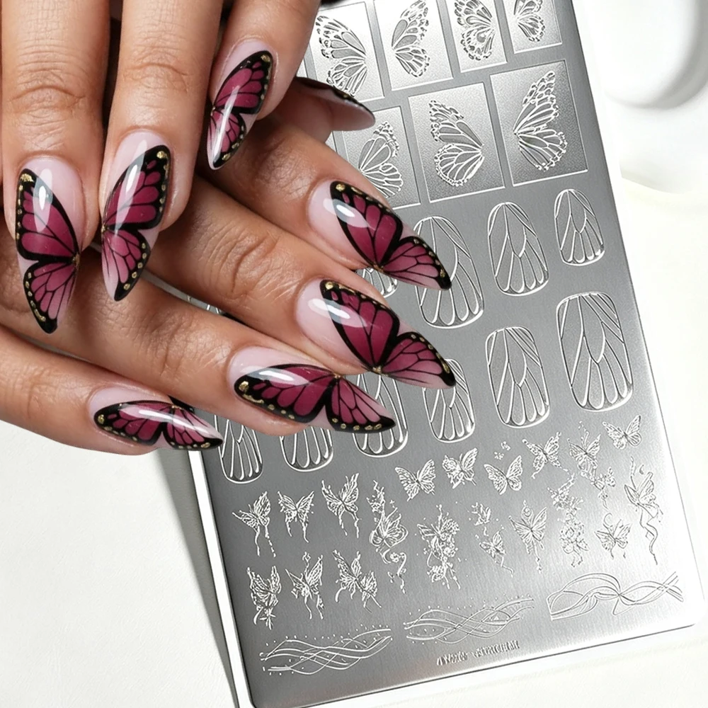 1Pc Butterfly Nail Stamping Plate Multiple Butterfly Wing PatternsStainless Steel Nail Template Professional Nail Printing Tools
