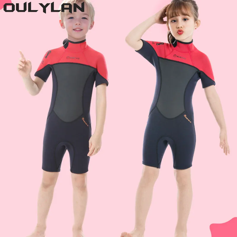 

Oulylan Children Scuba Diving Suit Freediving Underwater Swimwear Suits Youth 2.5MM Shorty Swimsuit Kid Surf Neoprene Wetsuit