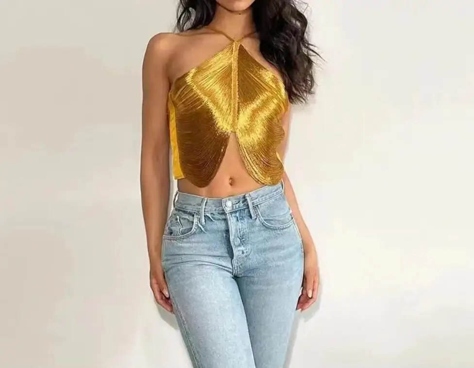 Haut irrégulier à col licou pour femme, 2 couleurs, pompon sexy, hors initié, précieux, nouvelle mode