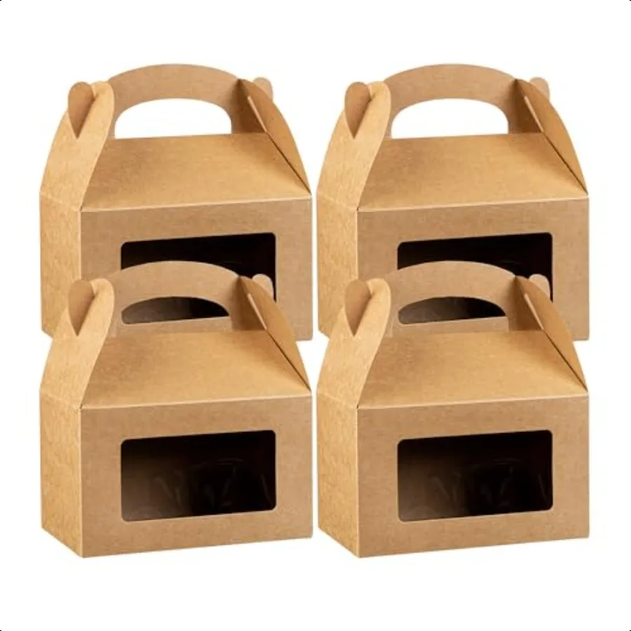 กล่องของขวัญทรงจั่ว Bio Tek ขนาด 6 x 3.5 x 3.5 นิ้ว สำหรับใส่ของชำร่วยงานเลี้ยง 25 กล่อง สวยงาม พร้อมหน้าต่าง PET ใส มีหูหิ้วในตัว ทำจากกระดาษคราฟท์