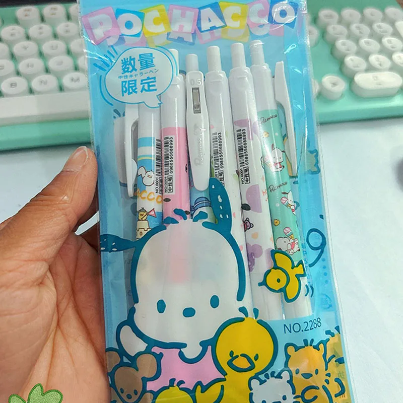 Sanrio 6pcs Kawaii Caneta Press Gel Pen Stationery Cartoon Hello Kitty Kuromi Mymelody Cinnamonroll School Office Wholesale