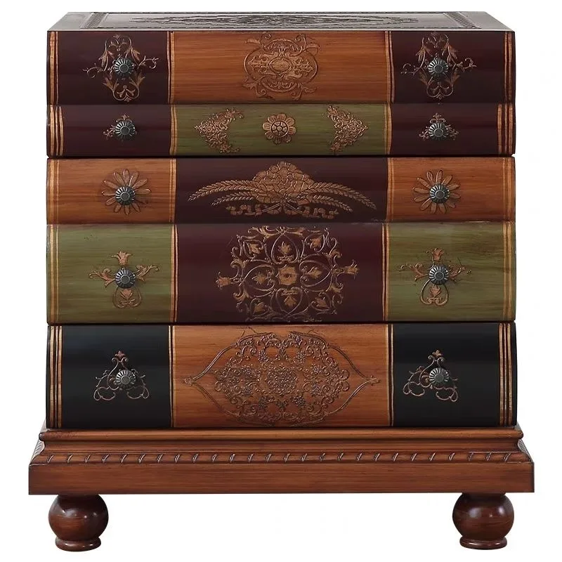 American country three-bucket cabinet, living room book side cabinet, bedroom bedside table, Mediterranean retro storage cabinet